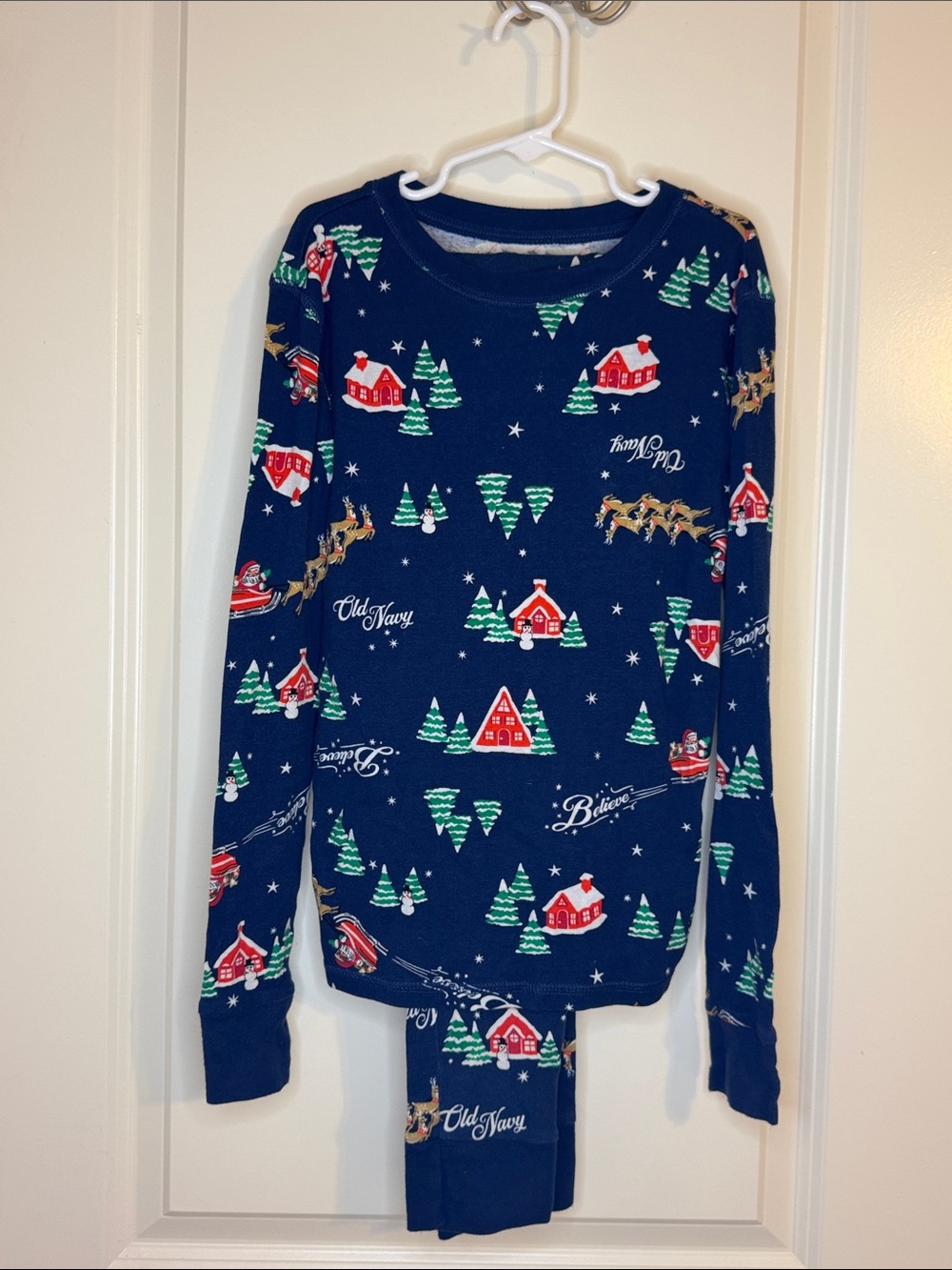 Old Navy Navy Holiday Sleep Top with Red & Green Motifs